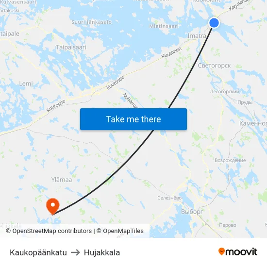 Kaukopäänkatu to Hujakkala map
