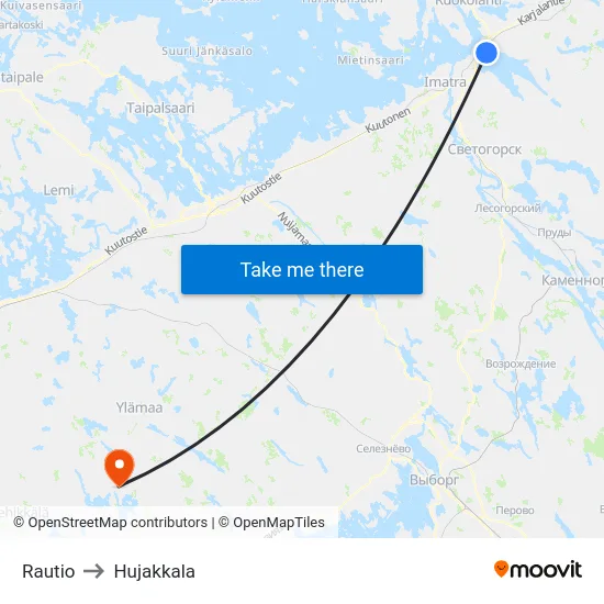 Rautio to Hujakkala map