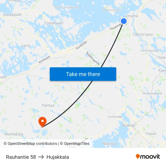 Rauhantie 58 to Hujakkala map