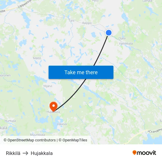 Rikkilä to Hujakkala map