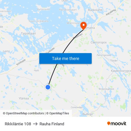 Rikkiläntie 108 to Rauha Finland map
