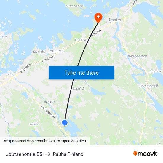 Joutsenontie 55 to Rauha Finland map