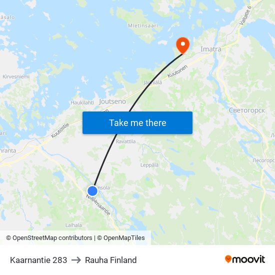 Kaarnantie 283 to Rauha Finland map