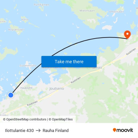 Ilottulantie 430 to Rauha Finland map