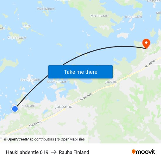 Haukilahdentie 619 to Rauha Finland map