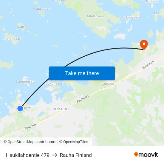Haukilahdentie 479 to Rauha Finland map