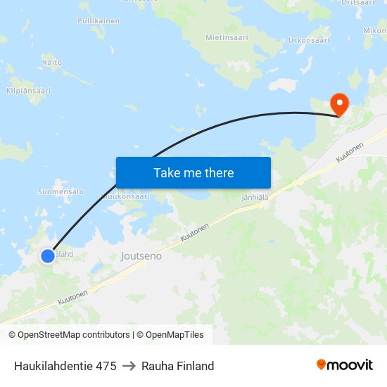 Haukilahdentie 475 to Rauha Finland map