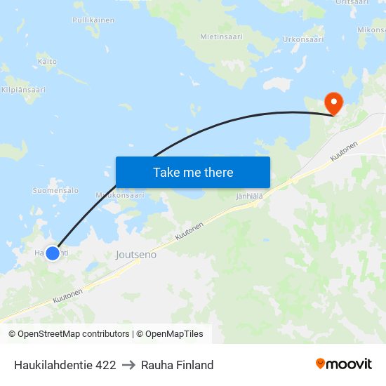 Haukilahdentie 422 to Rauha Finland map