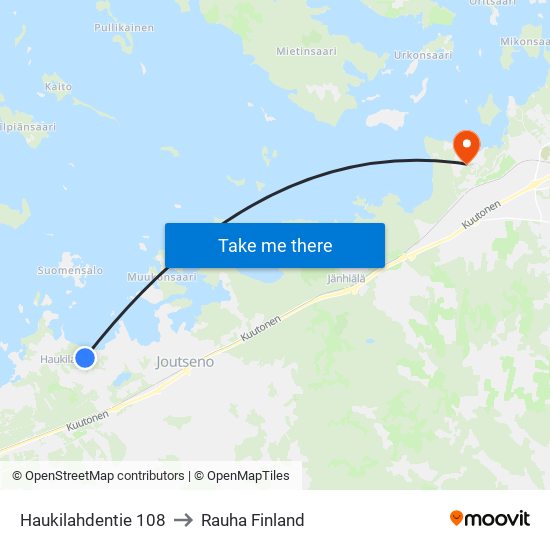 Haukilahdentie 108 to Rauha Finland map
