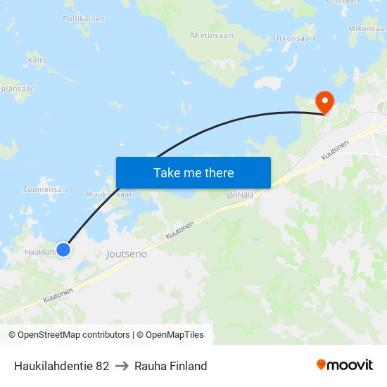 Haukilahdentie 82 to Rauha Finland map