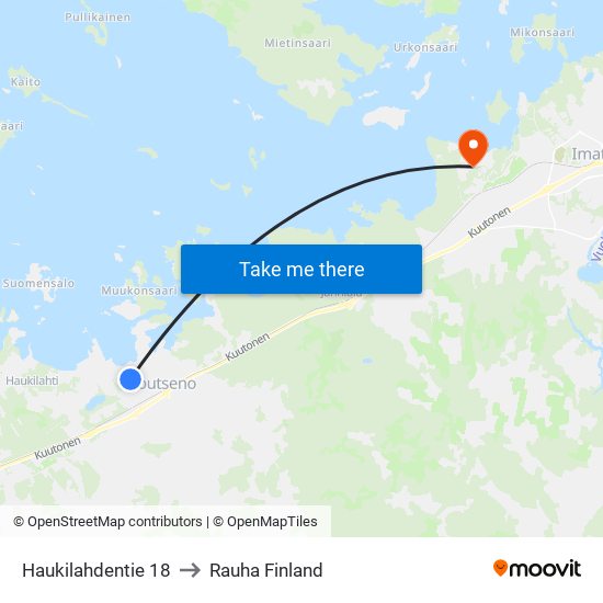 Haukilahdentie 18 to Rauha Finland map