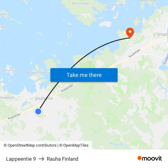 Lappeentie 9 to Rauha Finland map