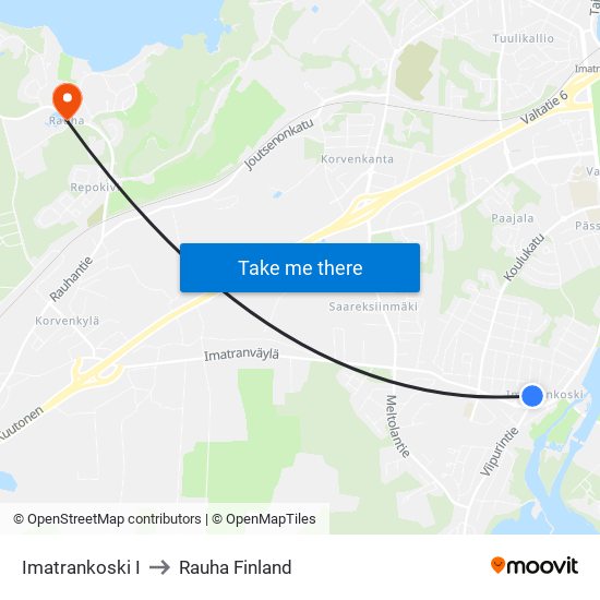 Imatrankoski I to Rauha Finland map