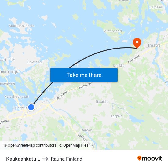 Kaukaankatu L to Rauha Finland map