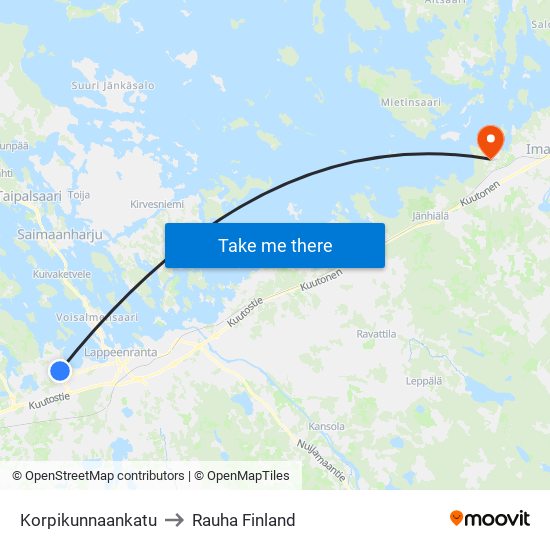 Korpikunnaankatu to Rauha Finland map