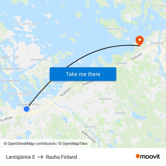 Lentäjäntie E to Rauha Finland map