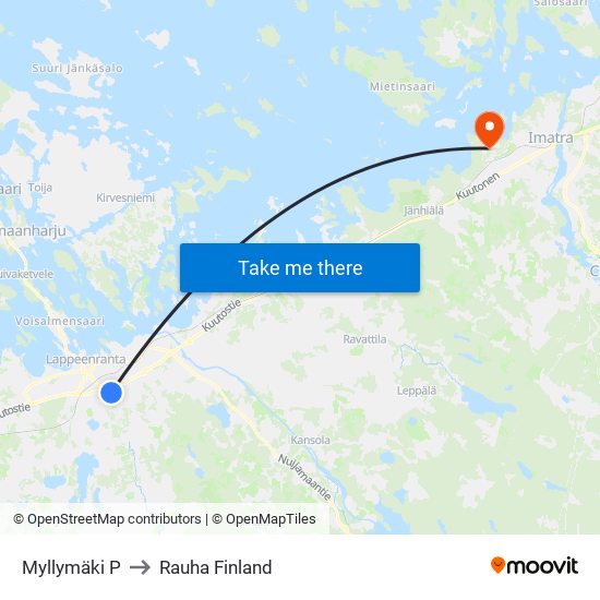 Myllymäki P to Rauha Finland map