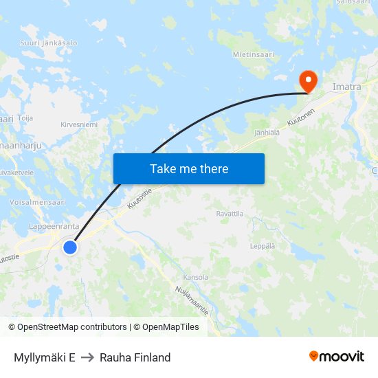Myllymäki E to Rauha Finland map
