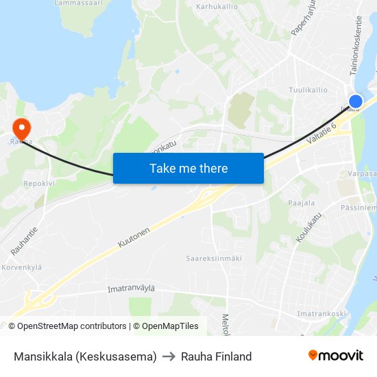 Mansikkala (Keskusasema) to Rauha Finland map