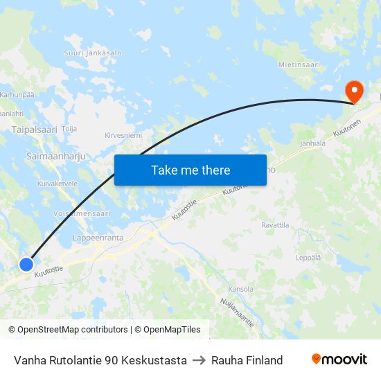 Vanha Rutolantie 90 Keskustasta to Rauha Finland map