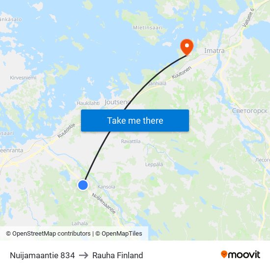 Nuijamaantie 834 to Rauha Finland map