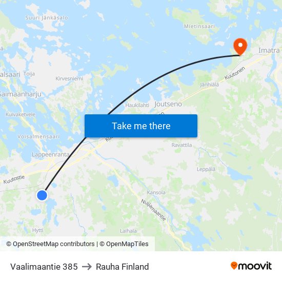 Vaalimaantie 385 to Rauha Finland map