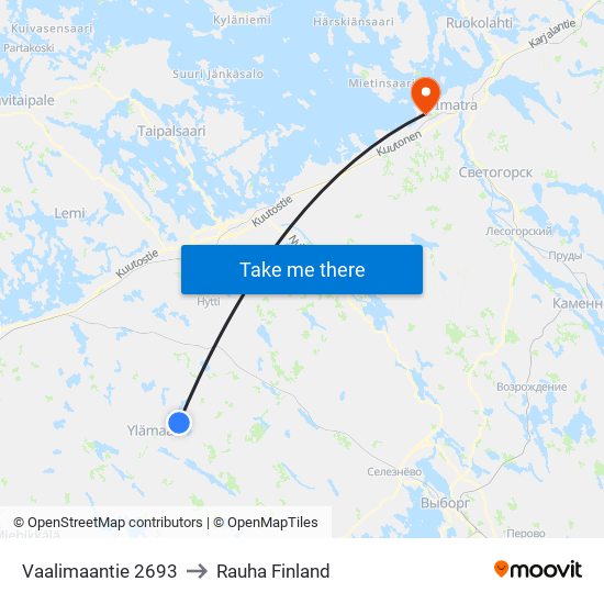 Vaalimaantie 2693 to Rauha Finland map