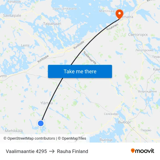 Vaalimaantie 4295 to Rauha Finland map