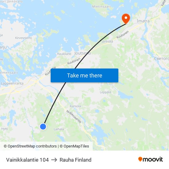 Vainikkalantie 104 to Rauha Finland map