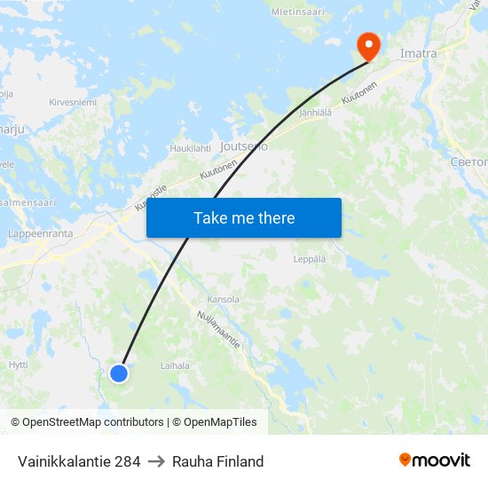 Vainikkalantie 284 to Rauha Finland map