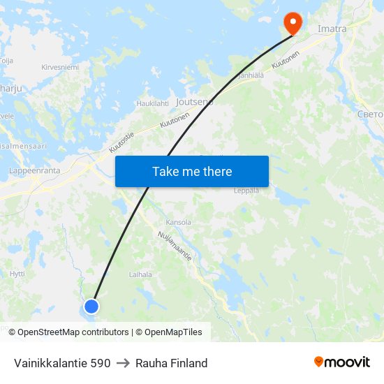 Vainikkalantie 590 to Rauha Finland map