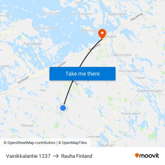 Vainikkalantie 1237 to Rauha Finland map