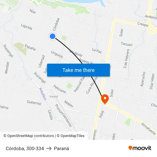 Córdoba, 300-334 to Paraná map