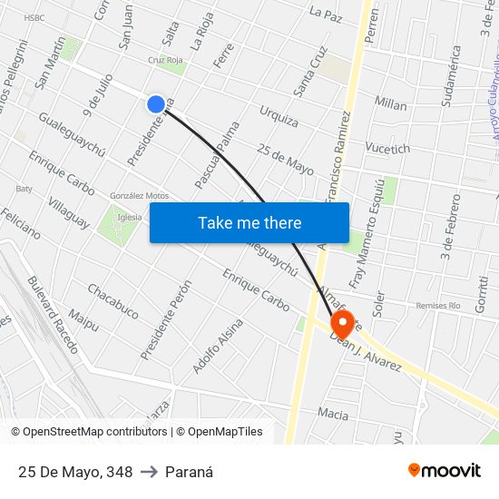 25 De Mayo, 348 to Paraná map