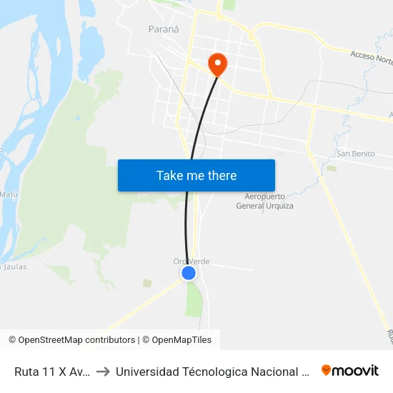 Ruta 11 X Av. Los Laureles to Universidad Técnologica Nacional Facultad Regional Paraná (Utn Frp) map