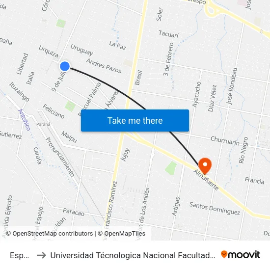 España, 1 to Universidad Técnologica Nacional Facultad Regional Paraná (Utn Frp) map