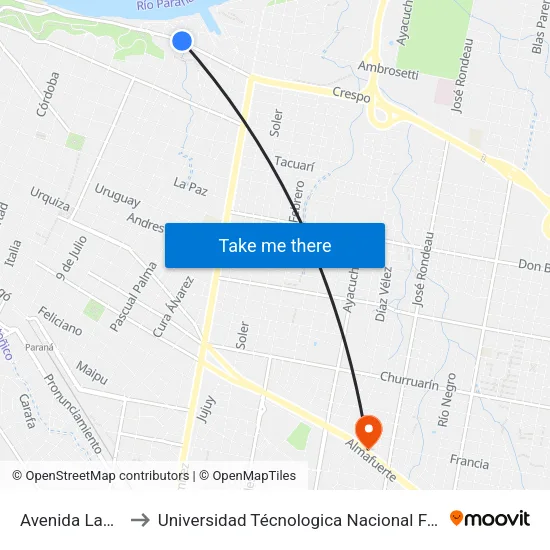 Avenida Laurencena, 294 to Universidad Técnologica Nacional Facultad Regional Paraná (Utn Frp) map