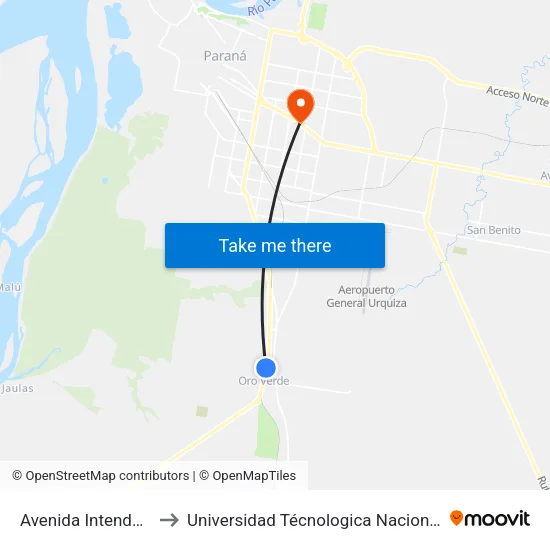 Avenida Intendente Del Castillo, 125 to Universidad Técnologica Nacional Facultad Regional Paraná (Utn Frp) map