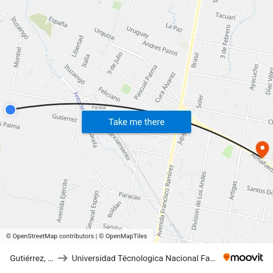 Gutiérrez, 1902-1998 to Universidad Técnologica Nacional Facultad Regional Paraná (Utn Frp) map