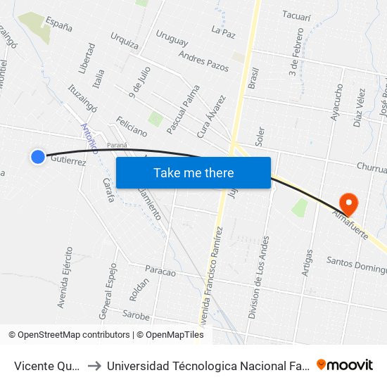 Vicente Quesada, 1527 to Universidad Técnologica Nacional Facultad Regional Paraná (Utn Frp) map