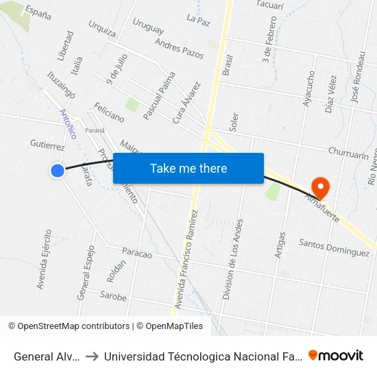 General Alvarado, 1210 to Universidad Técnologica Nacional Facultad Regional Paraná (Utn Frp) map