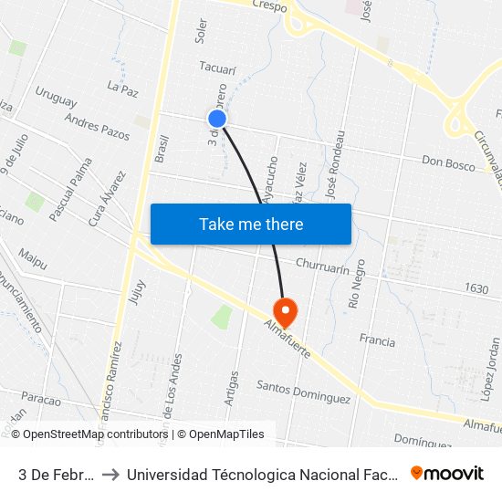 3 De Febrero, 1699 to Universidad Técnologica Nacional Facultad Regional Paraná (Utn Frp) map
