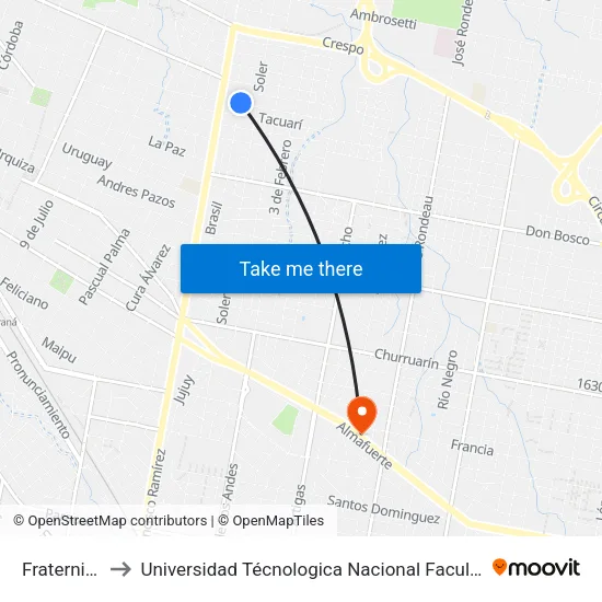 Fraternidad, 101 to Universidad Técnologica Nacional Facultad Regional Paraná (Utn Frp) map