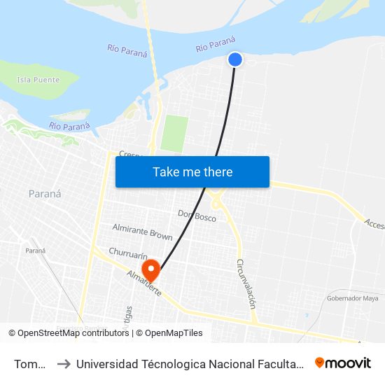 Toma Vieja to Universidad Técnologica Nacional Facultad Regional Paraná (Utn Frp) map