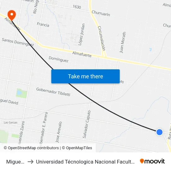 Miguel David to Universidad Técnologica Nacional Facultad Regional Paraná (Utn Frp) map