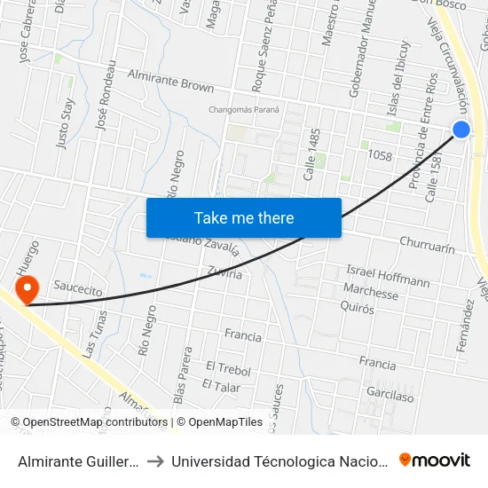 Almirante Guillermo Brown, 2600-2698 to Universidad Técnologica Nacional Facultad Regional Paraná (Utn Frp) map