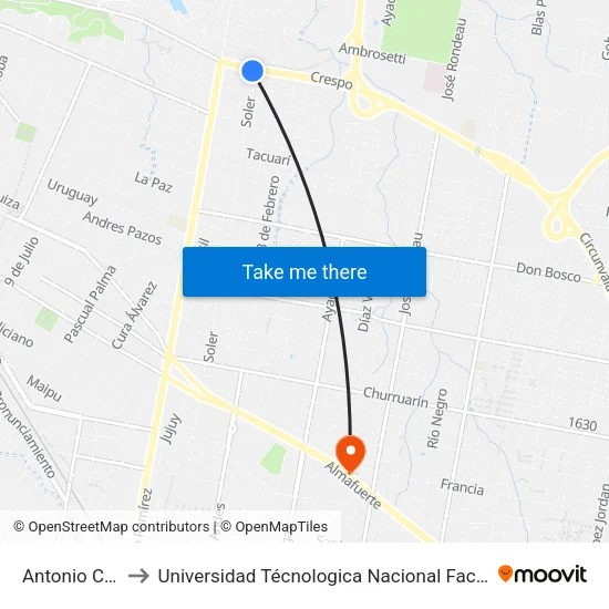 Antonio Crespo, 184 to Universidad Técnologica Nacional Facultad Regional Paraná (Utn Frp) map