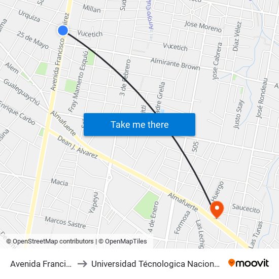 Avenida Francisco Ramírez, 2011 to Universidad Técnologica Nacional Facultad Regional Paraná (Utn Frp) map