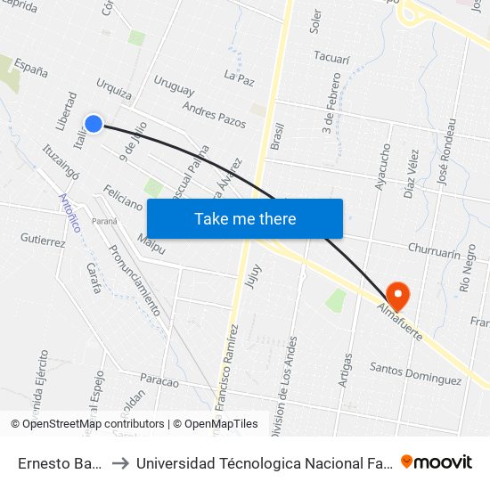 Ernesto Bavio, 100-198 to Universidad Técnologica Nacional Facultad Regional Paraná (Utn Frp) map