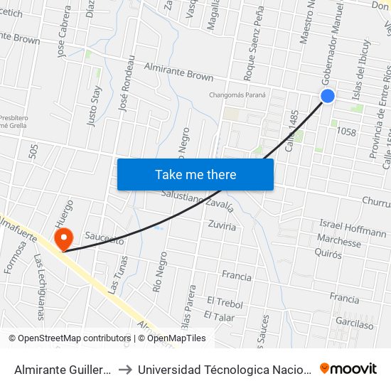 Almirante Guillermo Brown 2200-2298 to Universidad Técnologica Nacional Facultad Regional Paraná (Utn Frp) map